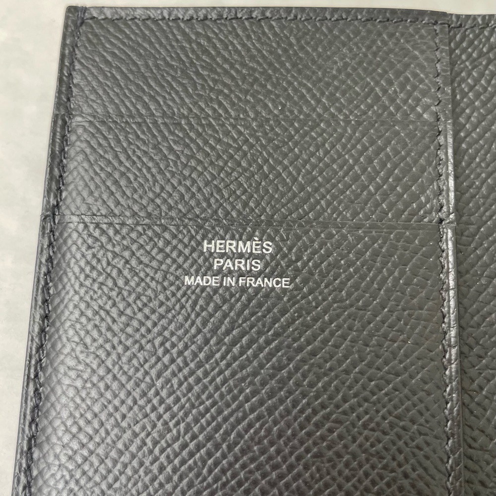 Hermes Black Pebbled Leather Bearn Compact Tri-Fold Wallet Palladium Hardware - Picture 9 of 16